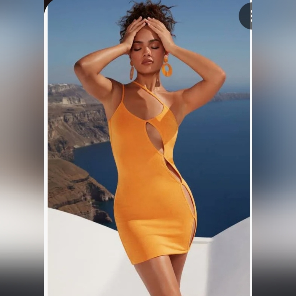 NWT Oh Polly Tangerine Asymmetriccal Cutout Dress In Box